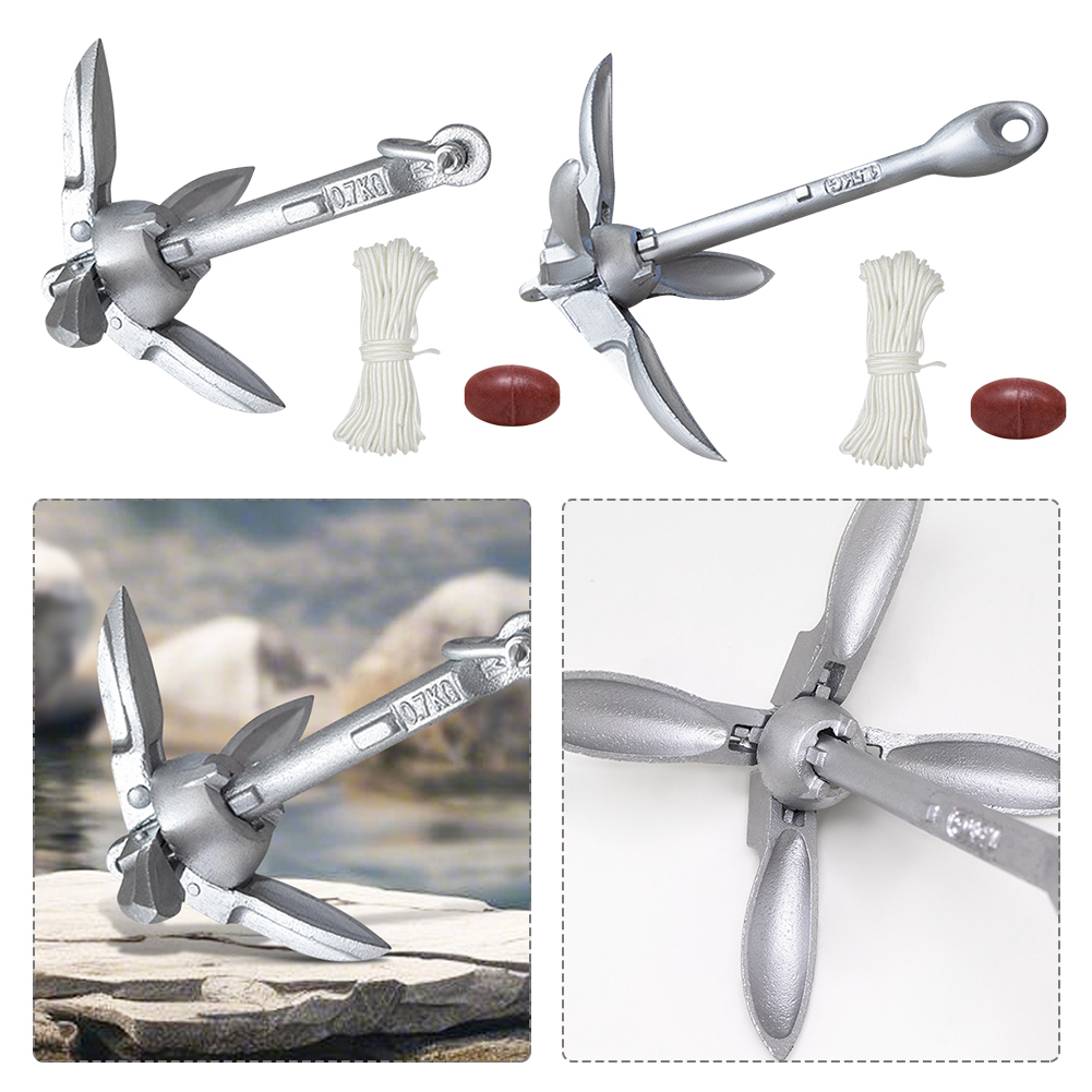 Fishing Kayak Anchor - 0.7/1.5KG Grapnel Anchor with 65ft Marine